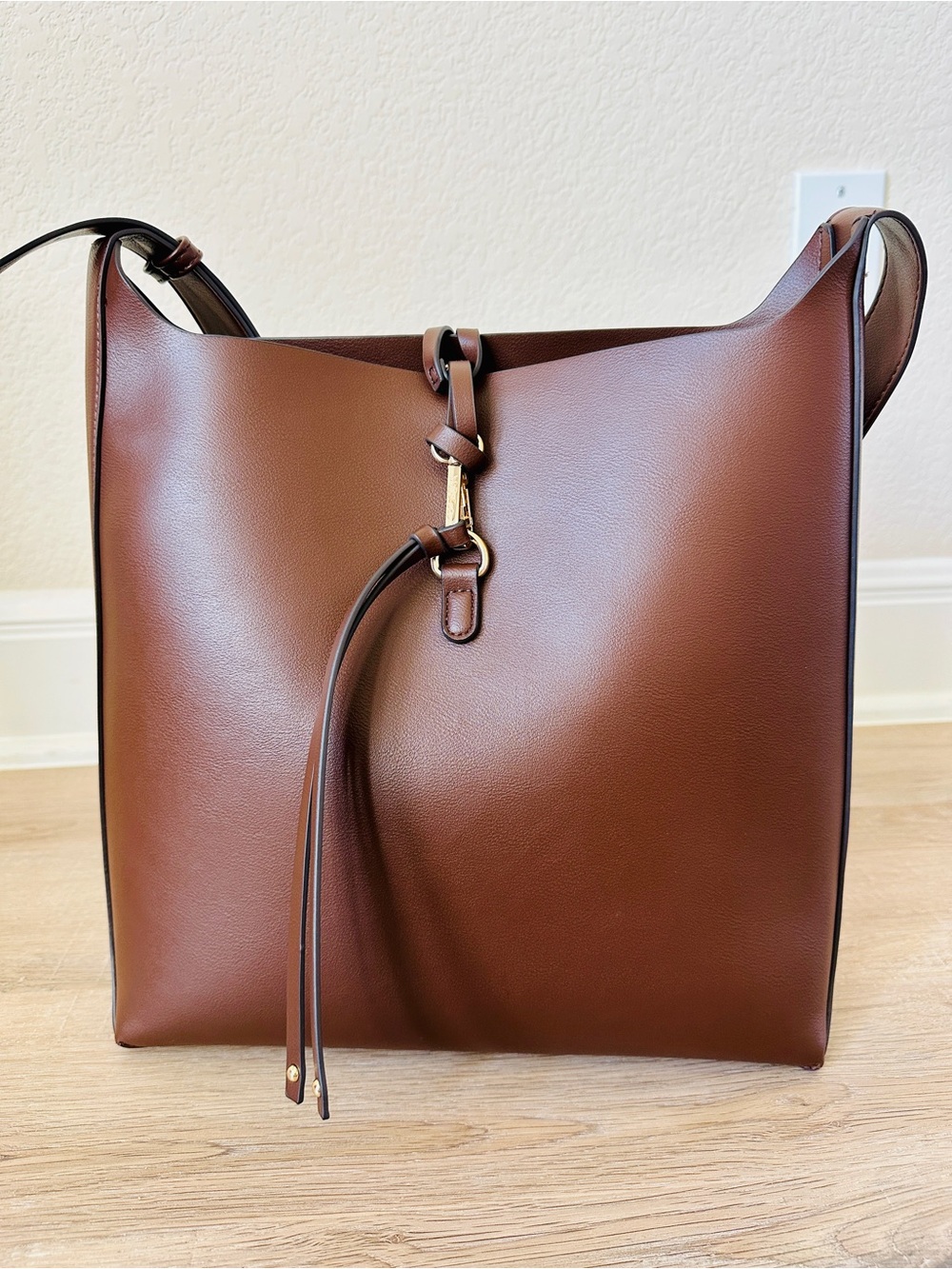 Mali + Lily Brown Vegan Leather Shoulder Bucket with Gold - Anthropologie